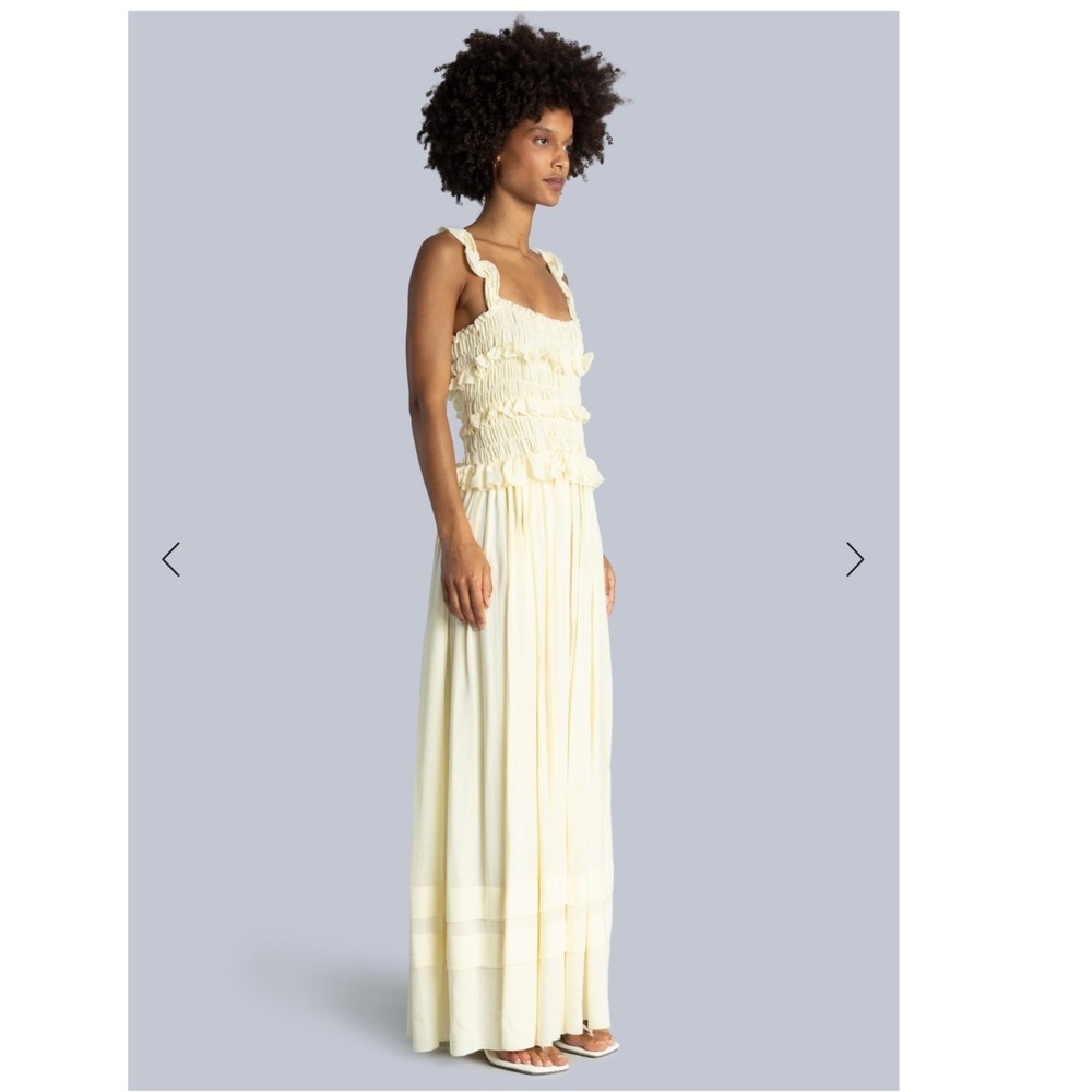 Esthe Cream Smocked Ruffle Maxi Dress Linen Blend Sleeveless Medium Greece - Picture 2 of 13